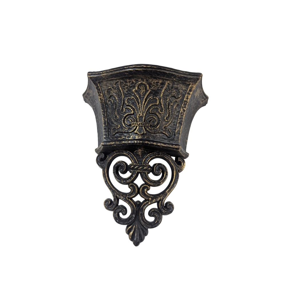 Vintage Homeco Dart 1970 Fleur De‎ Lis Wall Pocket Planter Black Gold Hollywood